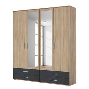 Armoire Rasant-Extra I portes battantes - Anthracite / Imitation chêne de Sonoma - Largeur : 168 cm - Avec portes miroir