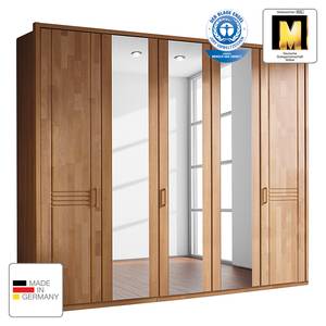 Armoire à portes battantes Savina Aulne - Largeur : 235 cm - Avec cadre passepartout - 2 miroir