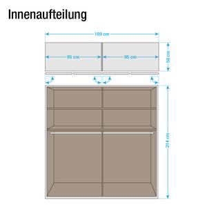 Armoire à portes battantes Savina Chêne sauvage - Largeur : 189 cm - Avec cadre passepartout - 2 miroir