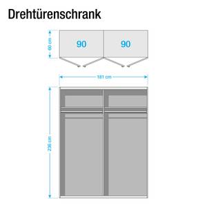 Drehtürenschrank SKØP II Alpinweiß/ Kristallspiegel - 181 x 236 cm - 4 Türen - Classic