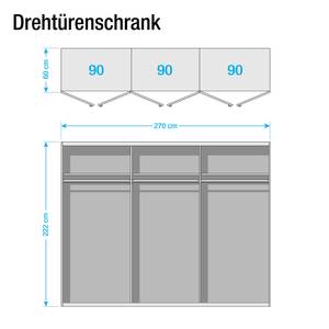 Drehtürenschrank SKØP I Mattglas Weiß/ Kristallspiegel - 270 x 222 cm - 6 Türen - Comfort