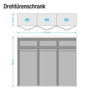 Drehtürenschrank SKØP II Alpinweiß/ Kristallspiegel - 270 x 236 cm - 6 Türen - Comfort