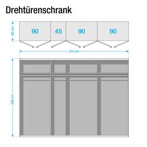 Drehtürenschrank SKØP Mattglas Schwarz/ Kristallspiegel - 315 x 236 cm - 7 Türen - Comfort