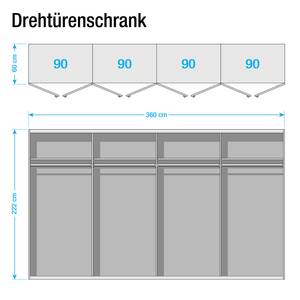 Drehtürenschrank SKØP Landhaus weiß/ Kristallspiegel - 360 x 222 cm - 8 Türen - Basic