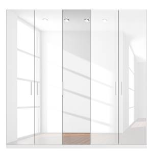 Armoire à portes battantes Skøp I Blanc brillant / Miroir en cristal - 225 x 222 cm - 5 portes - Confort