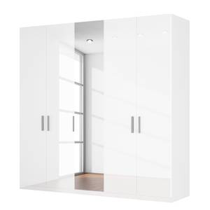 Drehtürenschrank SKØP I Hochglanz Weiß/ Kristallspiegel - 225 x 222 cm - 5 Türen - Comfort