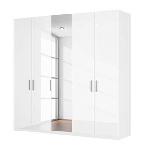 Armoire à portes battantes Skøp I Blanc brillant / Miroir en cristal - 225 x 236 cm - 5 portes - Confort