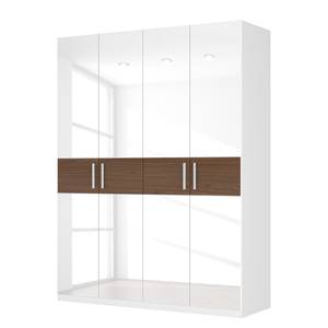 Armoire à portes battantes Skøp I Blanc brillant / Imitation noyer - 181 x 236 cm - 4 portes - Premium