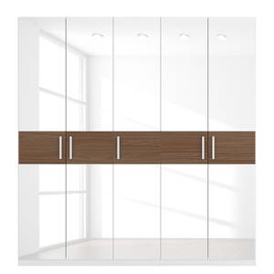 Armoire à portes battantes Skøp I Blanc brillant / Imitation noyer - 225 x 236 cm - 5 portes - Premium