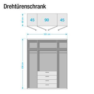 Drehtürenschrank SKØP III Alpinweiß/ Kristallspiegel - 181 x 236 cm - 4 Türen - Basic