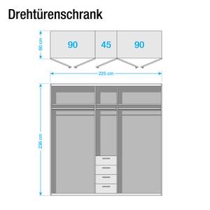 Drehtürenschrank SKØP II Hochglanz Weiß - 225 x 236 cm - 5 Türen - Comfort