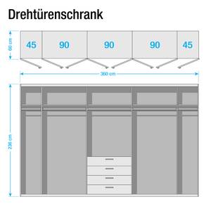 Drehtürenschrank SKØP III Alpinweiß/ Kristallspiegel - 360 x 236 cm - 8 Türen - Classic