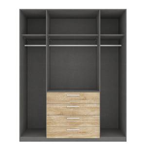 Drehtürenschrank SKØP II Eiche Sonoma Dekor/ Kristallspiegel - 181 x 222 cm - 4 Türen - Basic