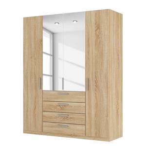 Armoire à portes battantes Skøp II Imitation chêne de Sonoma / Miroir en cristal - 181 x 222 cm - 4 portes - Confort