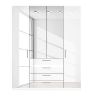 Armoire à portes battantes Skøp II Blanc brillant / Miroir en cristal - 181 x 222 cm - 4 portes - Classic