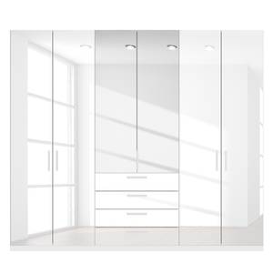 Armoire à portes battantes Skøp II Blanc brillant / Miroir en cristal - 270 x 236 cm - 6 portes - Confort
