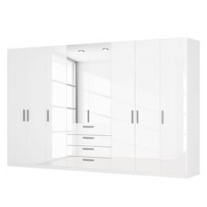 Armoire à portes battantes Skøp II Blanc brillant / Miroir en cristal - 360 x 222 cm - 8 portes - Confort