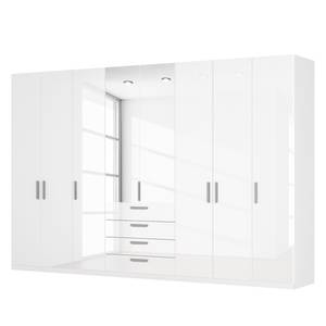 Armoire à portes battantes Skøp II Blanc brillant / Miroir en cristal - 360 x 236 cm - 8 portes - Confort