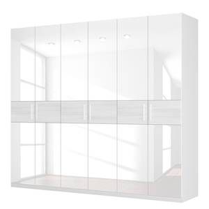 Drehtürenschrank SKØP II Hochglanz Weiß/ Strukturholz Weiß - 270 x 236 cm - 6 Türen - Classic