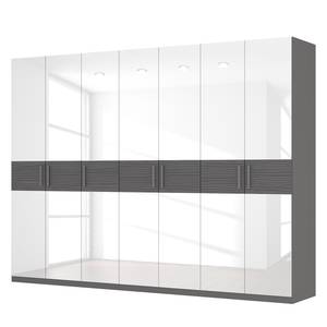 Drehtürenschrank SKØP III Hochglanz Weiß/ Strukturholz Graphit - 315 x 236 cm - 7 Türen - Classic