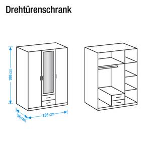 Drehtürenschrank Soala (mit Spiegel) Perlglanz Black/Alpinweiß - Breite: 135 cm - 3 Türen - 2