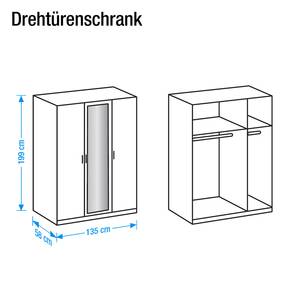 Drehtürenschrank Soala (mit Spiegel) Perlglanz Black/Alpinweiß - Breite: 135 cm - 3 Türen - Ohne