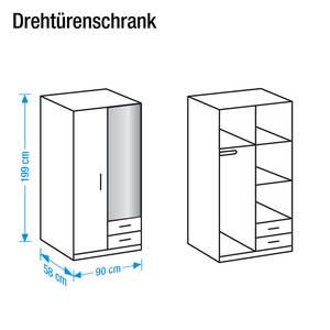 Drehtürenschrank Soala (mit Spiegel) Perlglanz Black/Alpinweiß - Breite: 90 cm - 2 Türen - 2