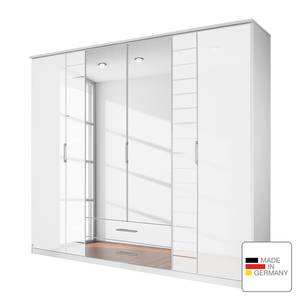 Draaideurkast Telde Alpinewit/wit glas - Breedte: 226 cm - 6 deuren - 2 spiegeldeuren