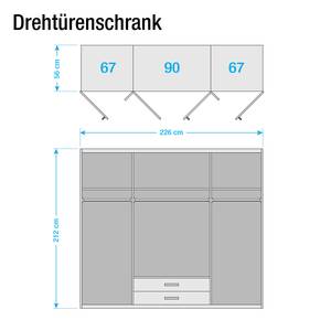 Drehtürenschrank Telde Alpinweiß / Glas Weiß - Breite: 226 cm - 6 Türen - 2 Spiegeltüren