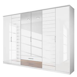 Draaideurkast Telde Alpinewit/wit glas - Breedte: 271 cm - 6 deuren - 2 spiegeldeuren