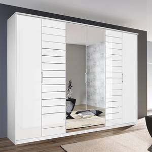 Armoire à portes pivotantes Telde Blanc alpin / Verre blanc - Largeur : 271 cm - 6 portes - 2 miroir