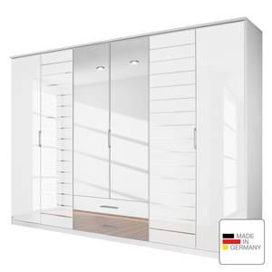 Draaideurkast Telde Alpinewit/wit glas - Breedte: 271 cm - 6 deuren - 2 spiegeldeuren