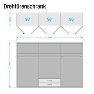 Draaideurkast Telde Lichte San Remo eikenhouten look/wit glas - Breedte: 271 cm - 6 deuren - 2 spiegeldeuren