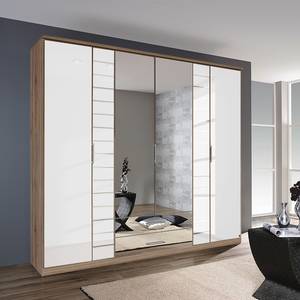 Armoire à portes pivotantes Telde Imitation chêne de San Remo clair / Verre blanc - Largeur : 226 cm - 6 portes - 2 miroir