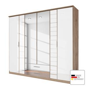Drehtürenschrank Telde Eiche Sanremo Hell Dekor / Glas Weiß - Breite: 226 cm - 6 Türen - 2 Spiegeltüren