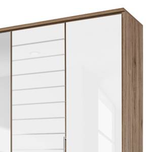 Armoire à portes pivotantes Telde Imitation chêne de San Remo clair / Verre blanc - Largeur : 271 cm - 6 portes - 2 miroir