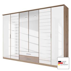 Drehtürenschrank Telde Eiche Sanremo Hell Dekor / Glas Weiß - Breite: 271 cm - 6 Türen - 2 Spiegeltüren