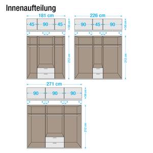 Armoire à portes battantes Valence-Extra Imitation chêne de Sonoma / Blanc alpin - 226 cm - 5 portes - 3 miroirs