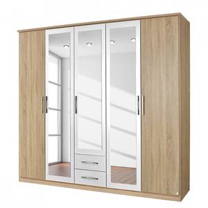 Armoire à portes battantes Valence-Extra Imitation chêne de Sonoma / Blanc alpin - 271 cm - 6 portes - 4 miroirs