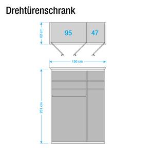 Armoire à portes battantes aulne partiellement massif - 142 x 197 cm - 3 portes - Avec corniche