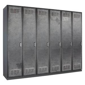 Drehtürenschrank Workbase Industrial Print Optik/Graphit - Breite: 136 cm - 3 Türen - Türanschlag links