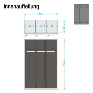 Drehtürenschrank Workbase Industrial Print Optik/Graphit - Breite: 136 cm - 3 Türen - Türanschlag links