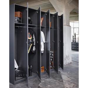 Armoire à portes battantes Workbase Aspect imprimé industriel / Gris graphite - Largeur : 136 cm - 3 portes - Butoir à droite
