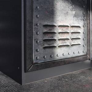 Armoire à portes battantes Workbase Aspect imprimé industriel / Gris graphite - Largeur : 181 cm - 4 portes - Butoir à gauche