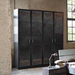 Armoire à portes battantes Workbase Aspect imprimé industriel / Gris graphite - Largeur : 181 cm - 4 portes - Butoir à droite