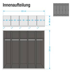Draaideurkast Workbase industrial print look/grafietkleurig - Breedte: 225 cm - 5 deuren - Scharnieren links