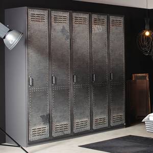 Armoire à portes battantes Workbase Aspect imprimé industriel / Gris graphite - Largeur : 270 cm - 6 portes - Butoir à droite