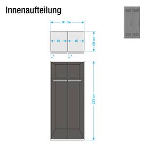 Draaideurkast Workbase industrial print look/grafietkleurig - Breedte: 91 cm - 2 deuren - Scharnieren links