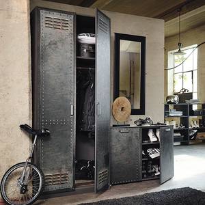 Armoire à portes battantes Workbase Aspect imprimé industriel / Gris graphite - Largeur : 91 cm - 2 porte - Butoir à droite