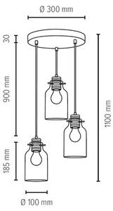 Alessandro Wood Suspension Verre transparent / Chêne massif - 3 ampoules